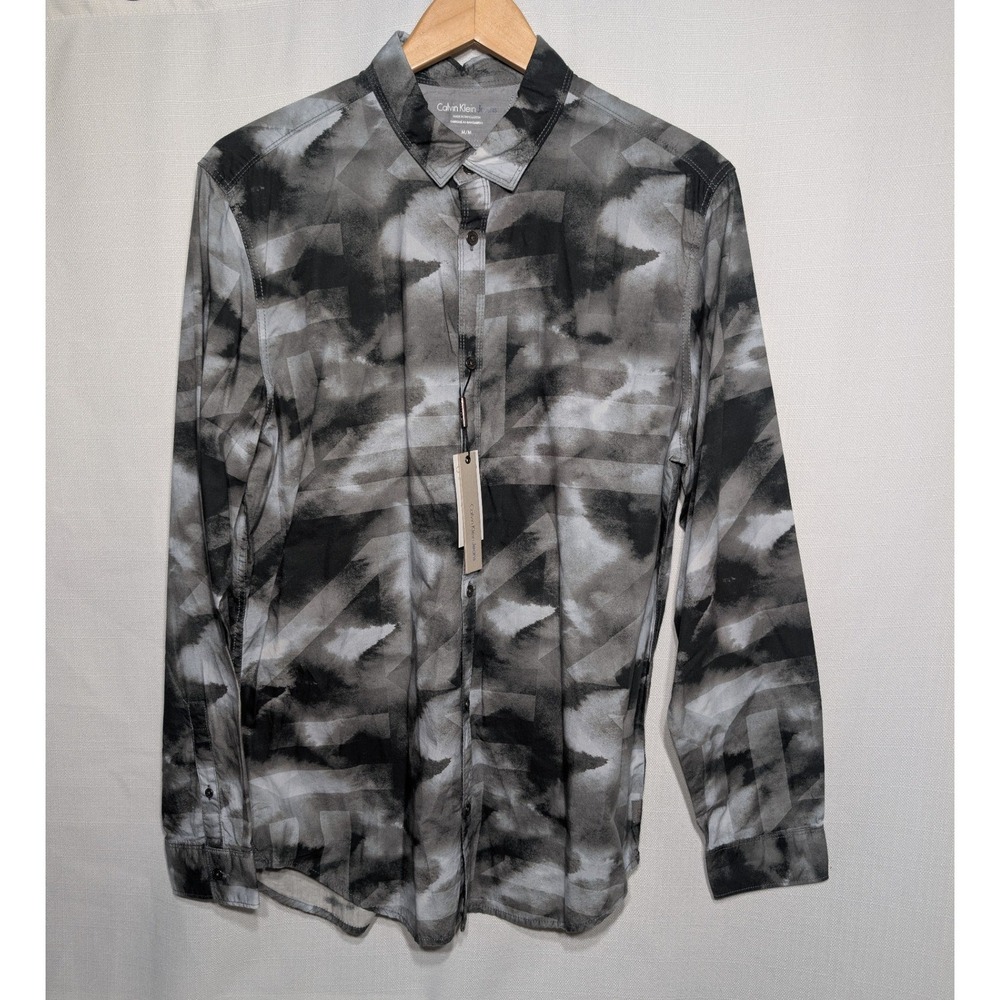 Calvin Klein Mens Abstract Paint‎ Splatter Long Sleeve Button Up Shirt M